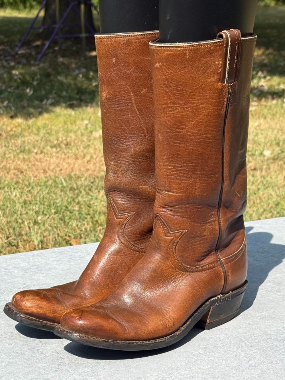 Vintage Tony Lama Brown Leather Cowboy Boots Western Ranchcore Patina 7B 4210